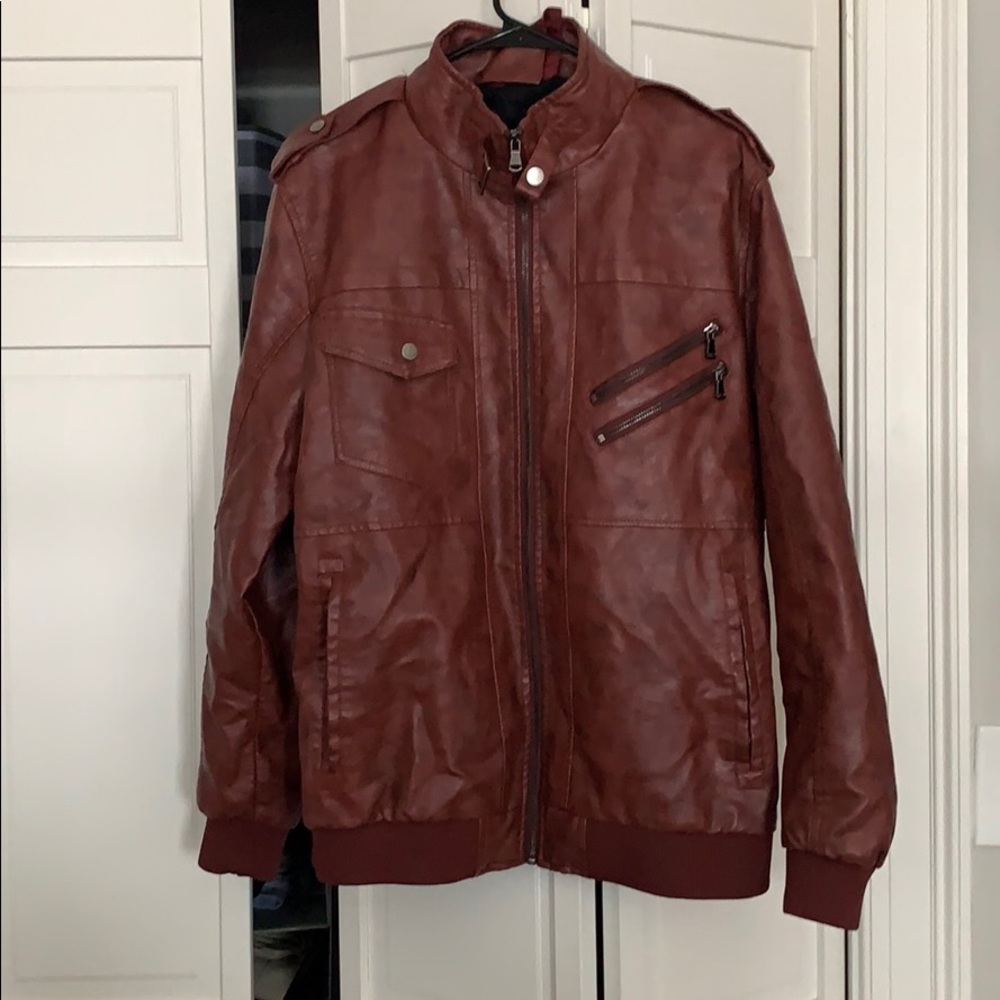 Faux red leather jacket